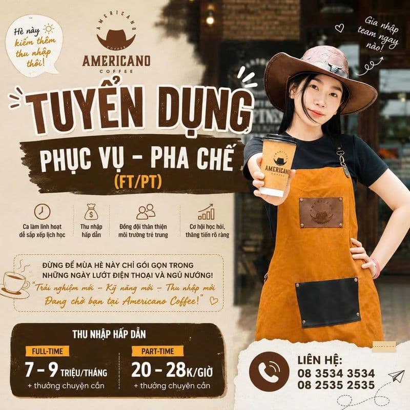 TUYỂN DỤNG PHỤC VỤ - PHA CHẾ (FULL-TIME | PART-TIME)